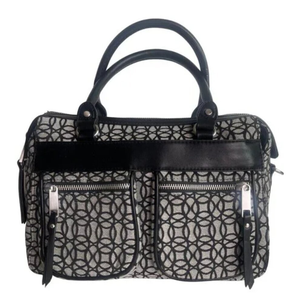 Black And White Fabric Handbag Bowling Bag
